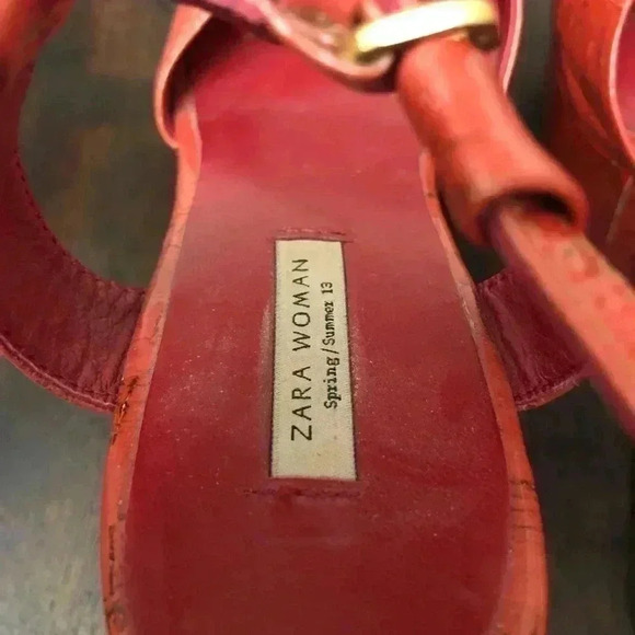 Zara Salmon Pink Lacquered Wedge Sandal Size‎ 36 (6 to 6.5) - Picture 2 of 6